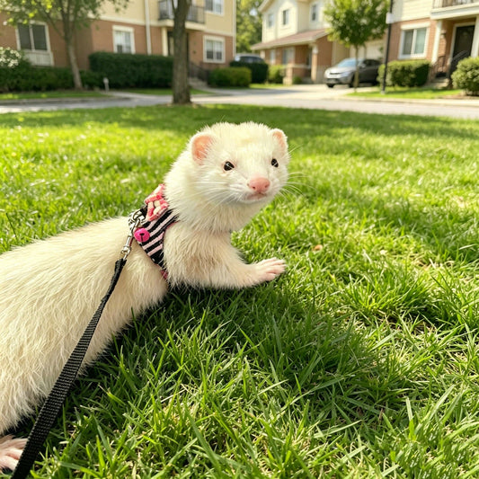 1pc Small Pet Harness Leash For Ferret, Guinea Pig, Hamster, Rabbit, Striped With Bell, Pet Walking Lead