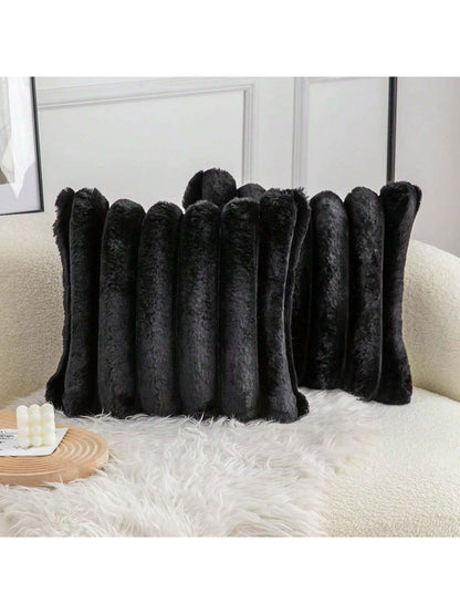 1pc Solid Color Cushion Cover (Pillow Insert Not Included), Soft Faux Fur Large Striped Decorative Pillow Sham, Suitable For Living Room Sofa