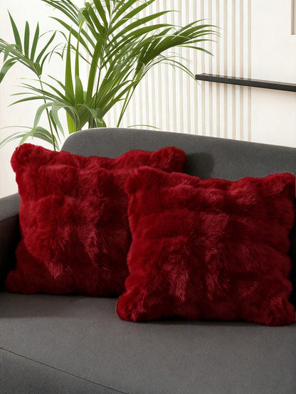1pc Solid Color Plush Cushion Cover, Multi-Color Options, Faux Fur Cozy Soft Striped Decorative Throw Pillow Cover, Suitable For Living Room, Bedroom, Party Decoration,Insert Not Included, Fits 12x20