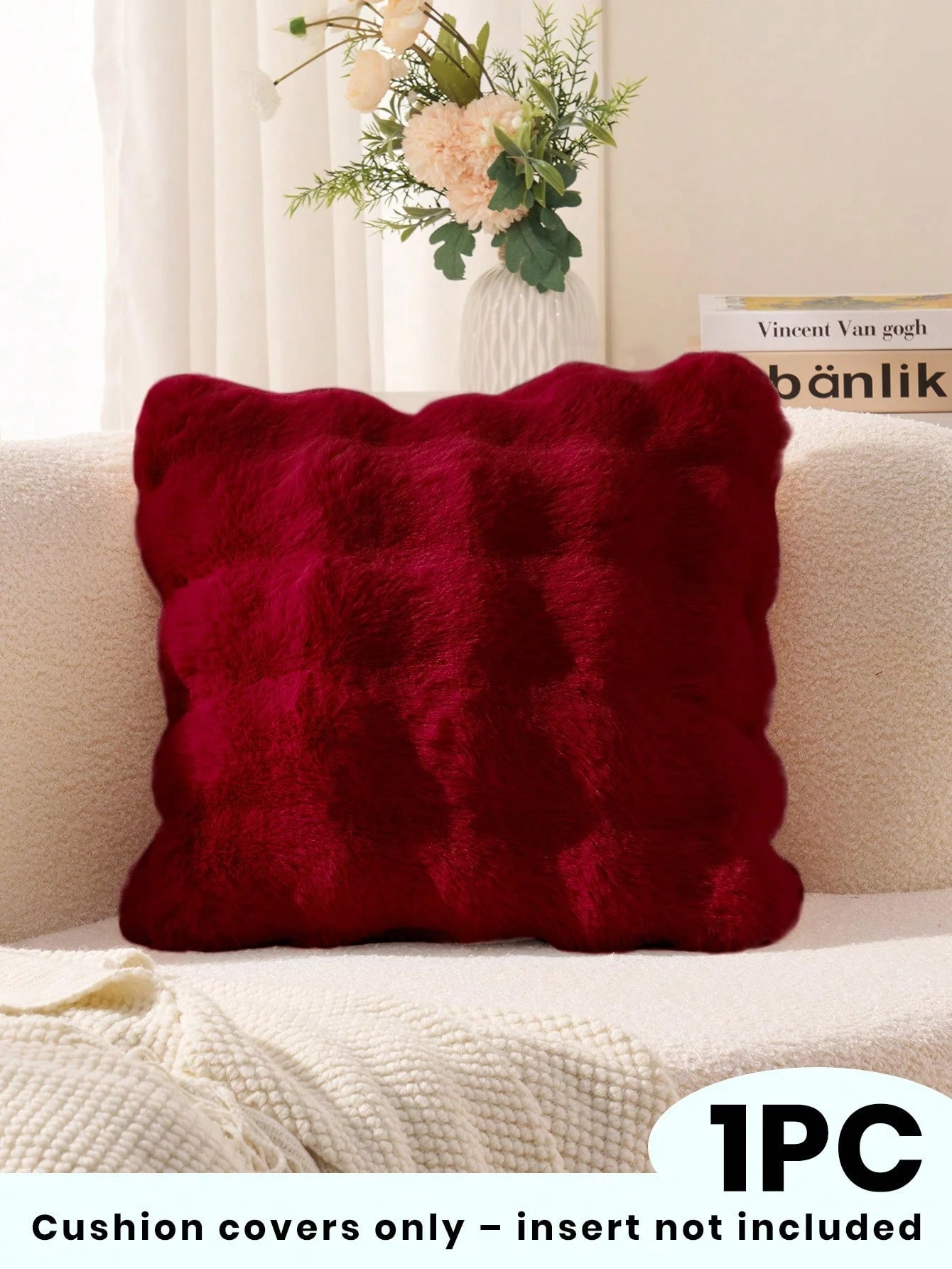 1pc Solid Color Plush Cushion Cover, Multi-Color Options, Faux Fur Cozy Soft Striped Decorative Throw Pillow Cover, Suitable For Living Room, Bedroom, Party Decoration,Insert Not Included, Fits 12x20