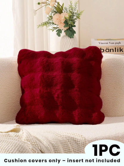 1pc Solid Color Plush Cushion Cover, Multi-Color Options, Faux Fur Cozy Soft Striped Decorative Throw Pillow Cover, Suitable For Living Room, Bedroom, Party Decoration,Insert Not Included, Fits 12x20