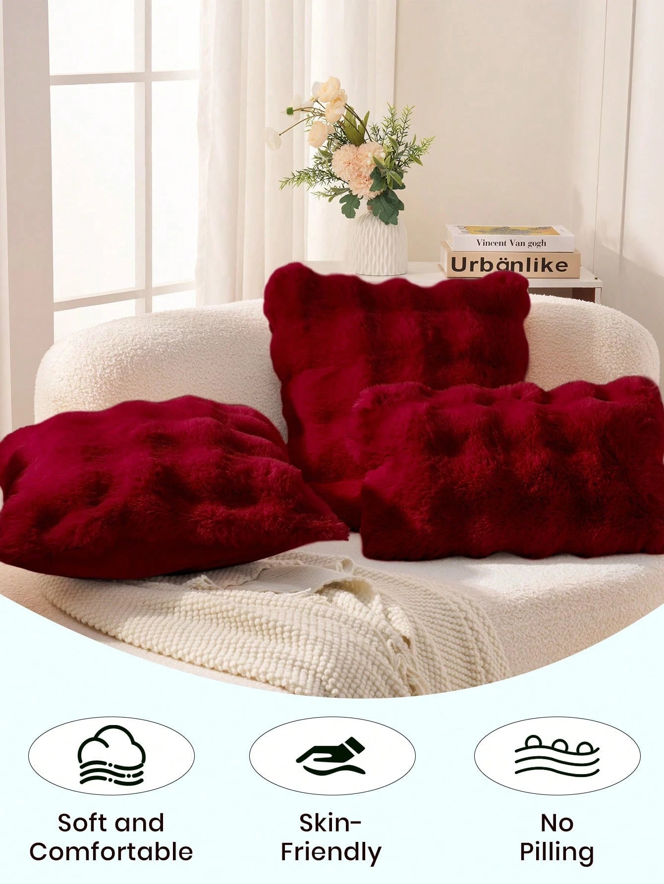 1pc Solid Color Plush Cushion Cover, Multi-Color Options, Faux Fur Cozy Soft Striped Decorative Throw Pillow Cover, Suitable For Living Room, Bedroom, Party Decoration,Insert Not Included, Fits 12x20