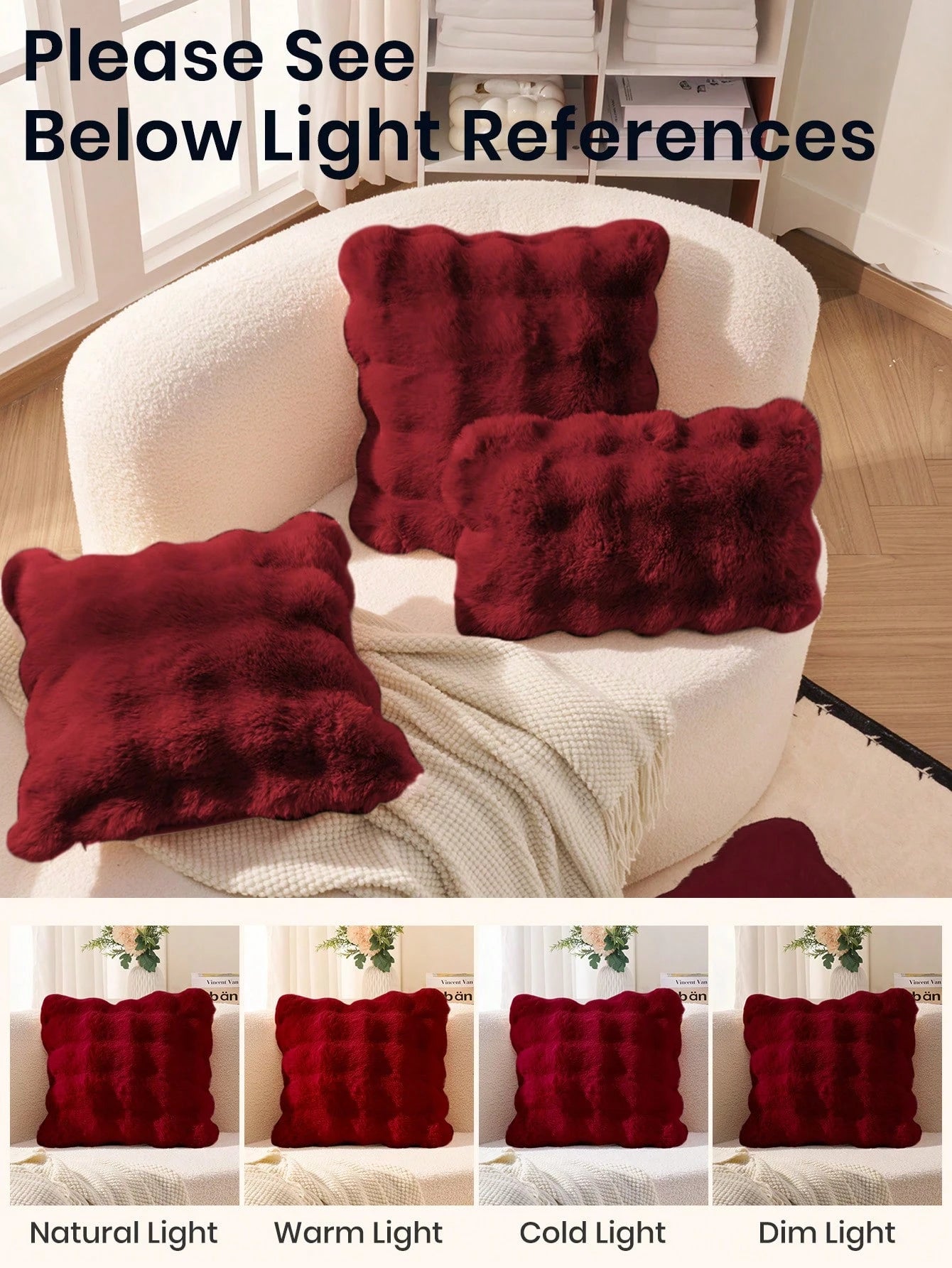 1pc Solid Color Plush Cushion Cover, Multi-Color Options, Faux Fur Cozy Soft Striped Decorative Throw Pillow Cover, Suitable For Living Room, Bedroom, Party Decoration,Insert Not Included, Fits 12x20