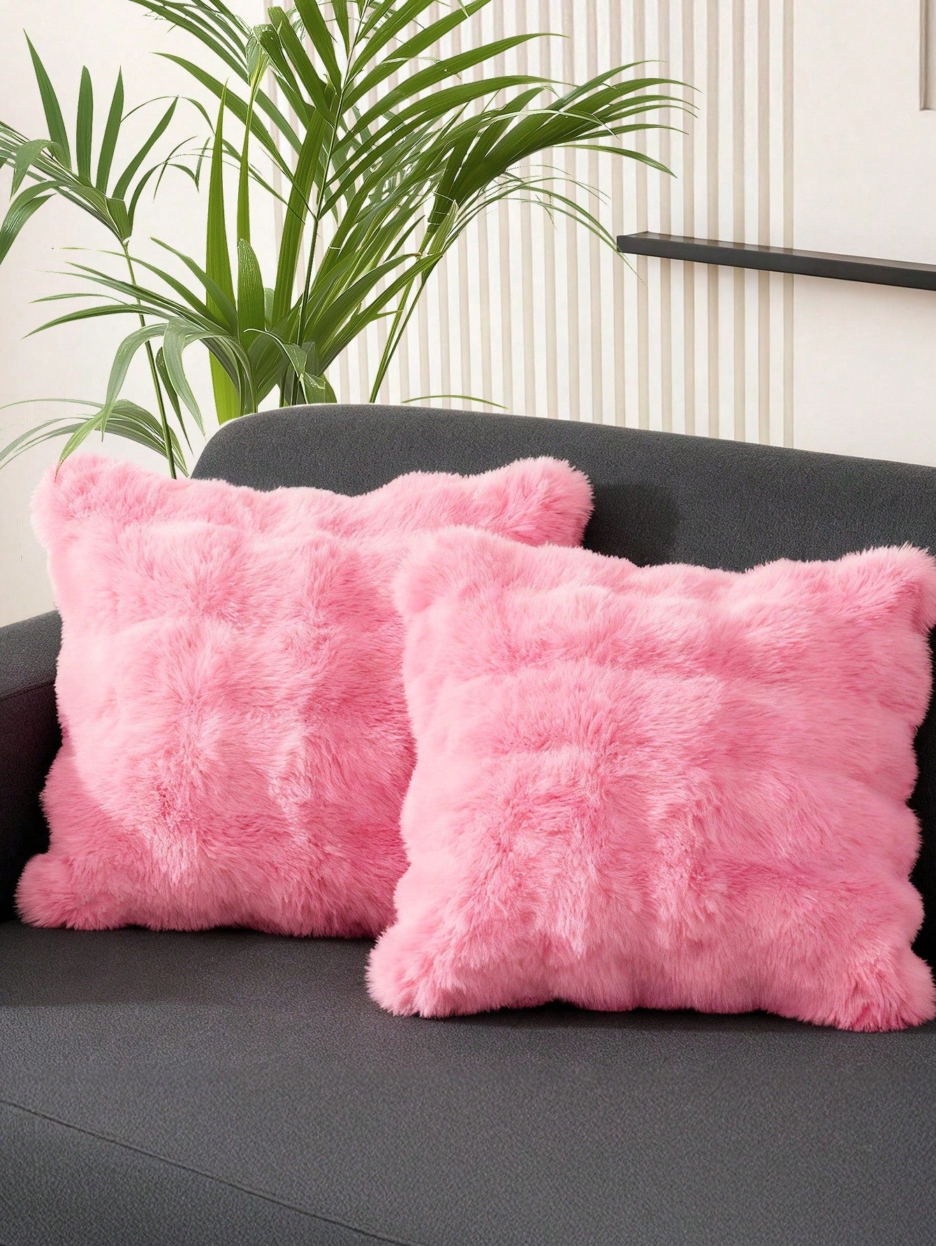 1pc Solid Color Plush Cushion Cover, Multi-Color Options, Faux Fur Cozy Soft Striped Decorative Throw Pillow Cover, Suitable For Living Room, Bedroom, Party Decoration,Insert Not Included, Fits 12x20