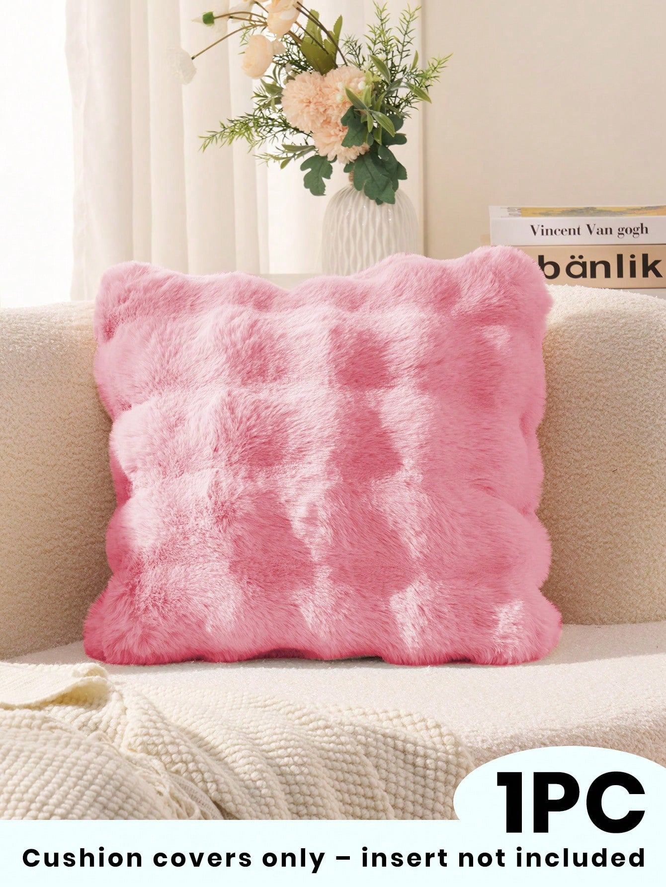 1pc Solid Color Plush Cushion Cover, Multi-Color Options, Faux Fur Cozy Soft Striped Decorative Throw Pillow Cover, Suitable For Living Room, Bedroom, Party Decoration,Insert Not Included, Fits 12x20