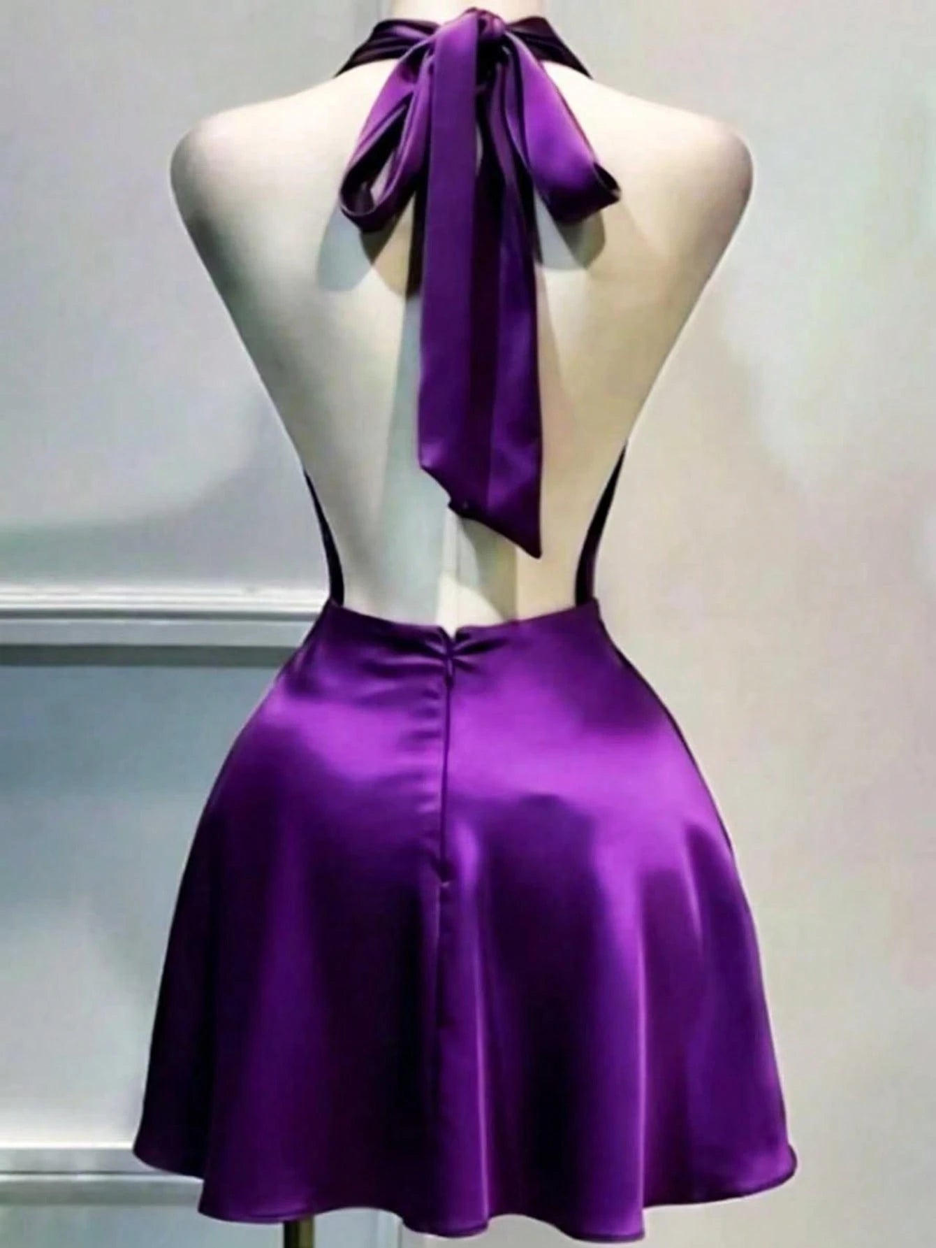 1pc Solid Color Sexy Satin Draped Backless Dress, Beach Dress, Elegant Mini Dress For Women, Graceful Casual Dress, Flowing Dress, Short Dress Summer