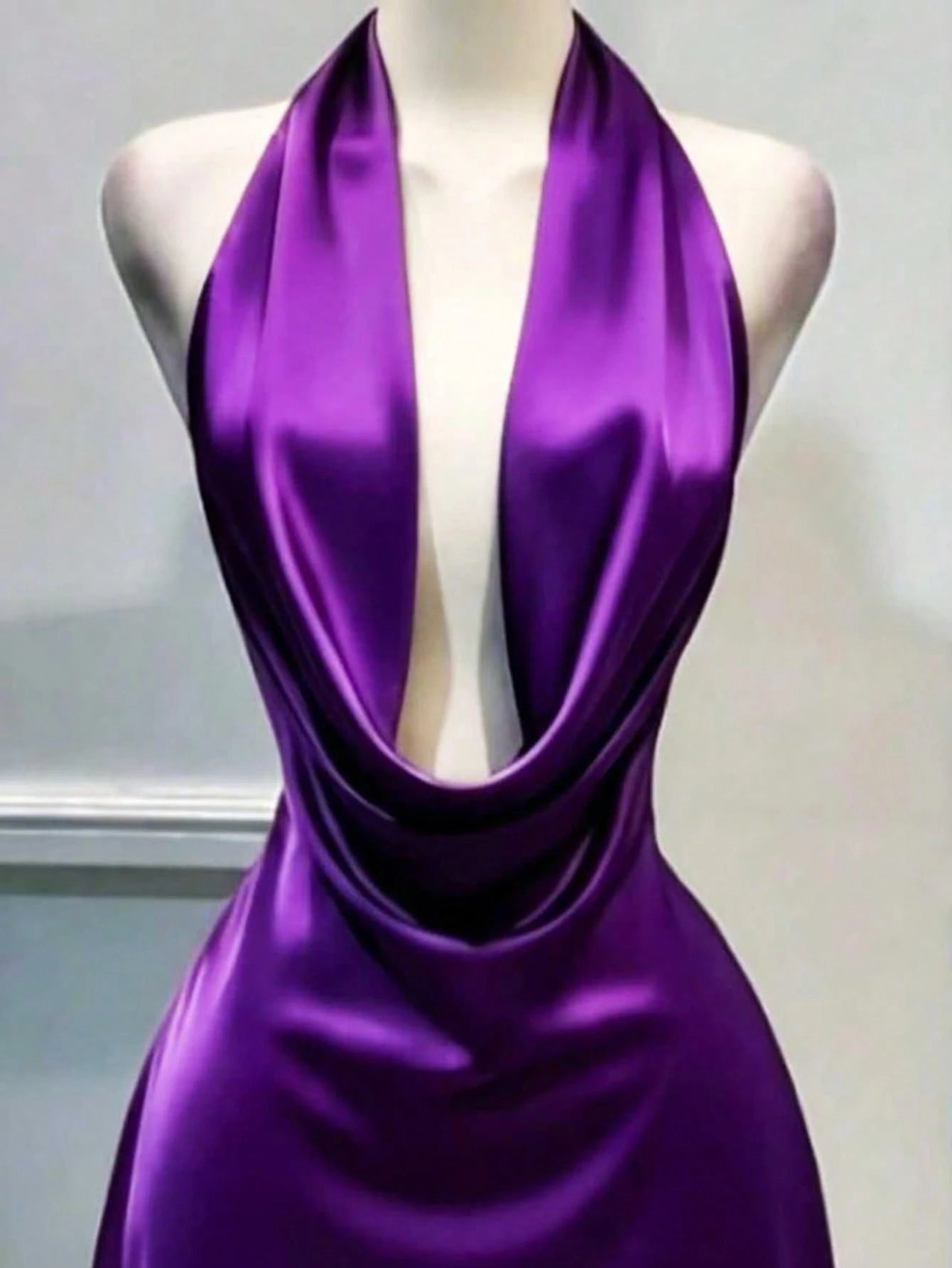 1pc Solid Color Sexy Satin Draped Backless Dress, Beach Dress, Elegant Mini Dress For Women, Graceful Casual Dress, Flowing Dress, Short Dress Summer