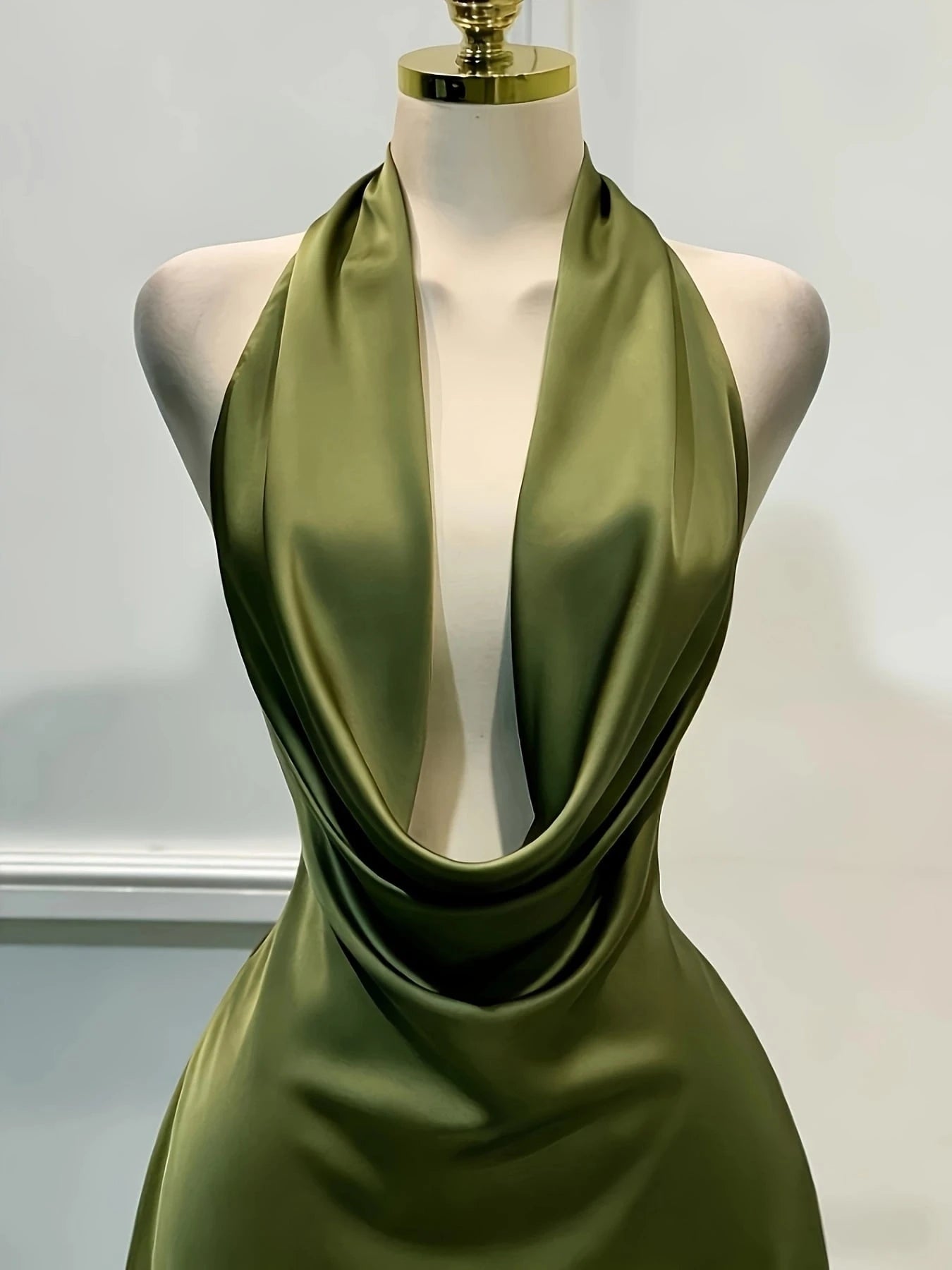 1pc Solid Color Sexy Satin Draped Backless Dress, Beach Dress, Elegant Mini Dress For Women, Graceful Casual Dress, Flowing Dress, Short Dress Summer