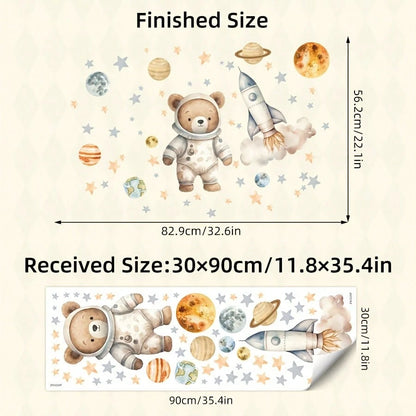 1pc Space Bear Astronaut Wall Sticker, Planet Rocket Star Decal, Self-Adhesive Wall Decor For Baby Nursery And Kids Room