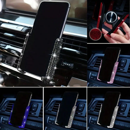 1pc Sparkling Rhinestone Car Phone Holder Mini Air Vent Auto Clamp 360° Adjustable Universal Car Accessory For Women Girls