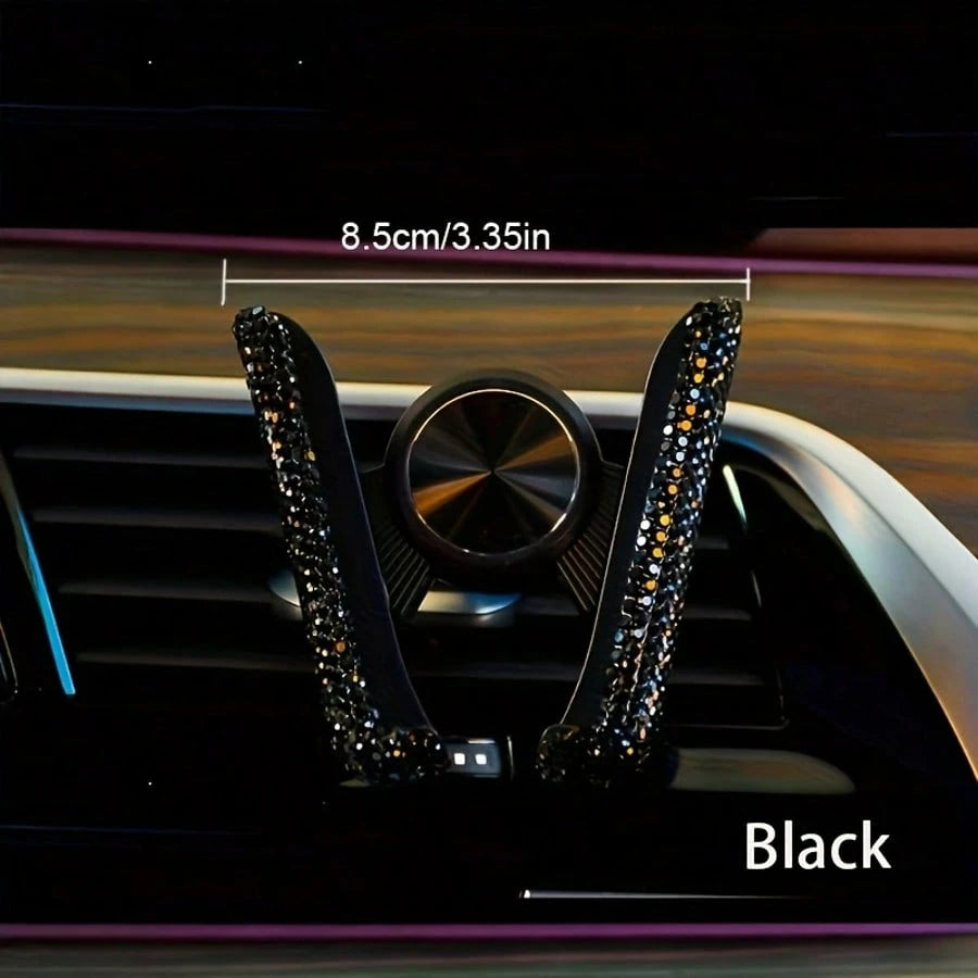 1pc Sparkling Rhinestone Car Phone Holder Mini Air Vent Auto Clamp 360° Adjustable Universal Car Accessory For Women Girls