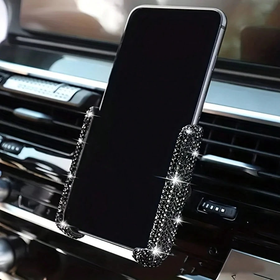 1pc Sparkling Rhinestone Car Phone Holder Mini Air Vent Auto Clamp 360° Adjustable Universal Car Accessory For Women Girls