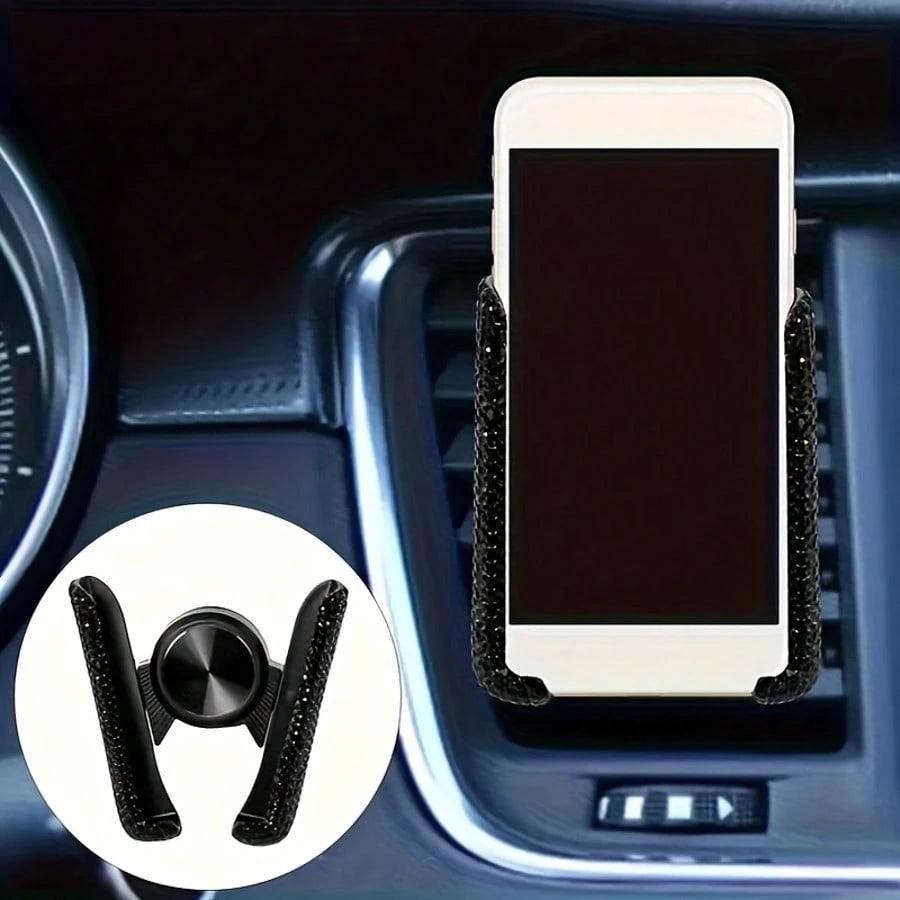 1pc Sparkling Rhinestone Car Phone Holder Mini Air Vent Auto Clamp 360° Adjustable Universal Car Accessory For Women Girls