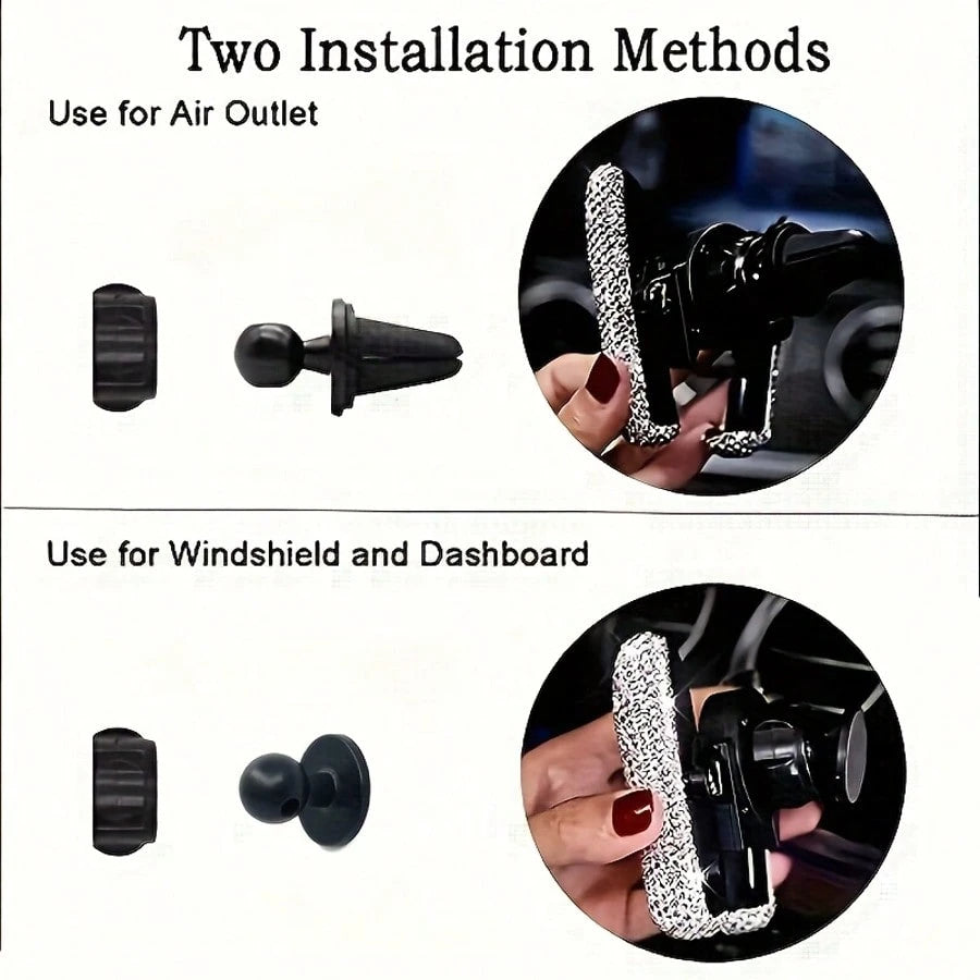 1pc Sparkling Rhinestone Car Phone Holder Mini Air Vent Auto Clamp 360° Adjustable Universal Car Accessory For Women Girls