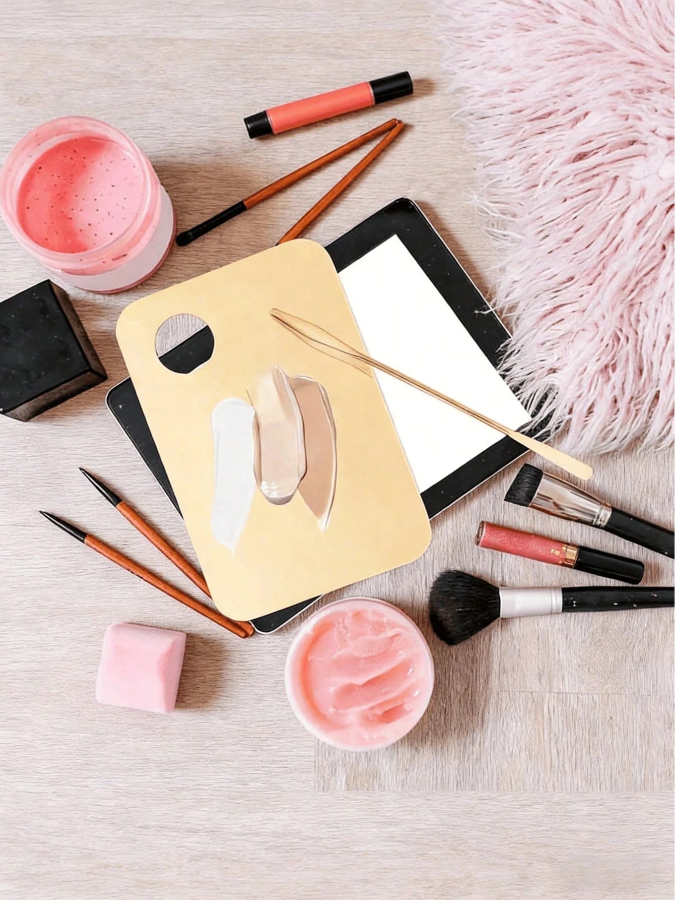 1pc Stainless Steel Makeup Palette Set, Korean Style Palette With Scraper, Non-Slip Smooth Cosmetic Mixing Palette, Suitable For Foundation, Concealer, Cream, Professional Makeup Artist Tools, Suitabl