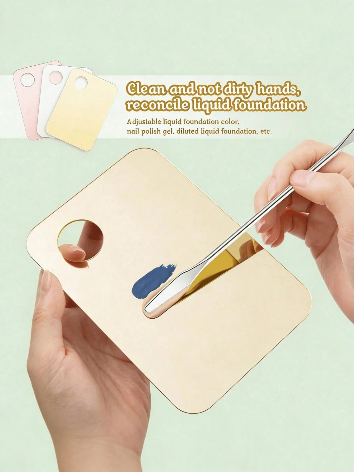1pc Stainless Steel Makeup Palette Set, Korean Style Palette With Scraper, Non-Slip Smooth Cosmetic Mixing Palette, Suitable For Foundation, Concealer, Cream, Professional Makeup Artist Tools, Suitabl