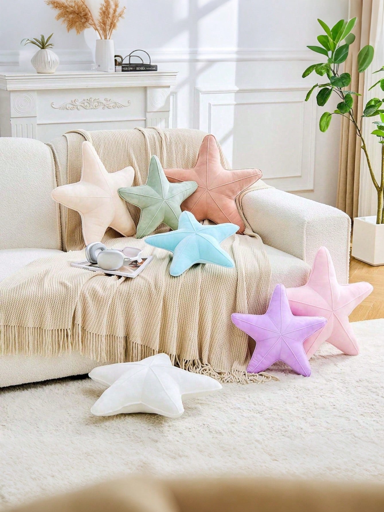 1pc Starfish Shaped Pillow, Cute Star Design, Soft Velvet Ocean Style, Aesthetic Home Decor, Beach Cushion, Pillow Cover, Seat Cushion, Dorm Bedroom Decoration, Living Room Decoration, Fall Thanksgivi