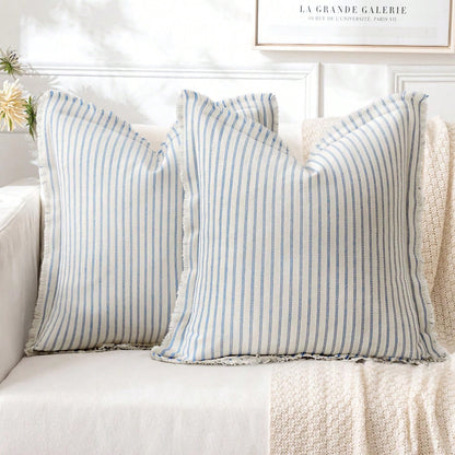 1pc Striped Tassel Throw Pillow Cover, Home Style Cushion Cover With Tassel Decor, Neutral Bohemian Style Decorative Square Pillowcase For Sofa, Sofa Bed, Bed, Etc.