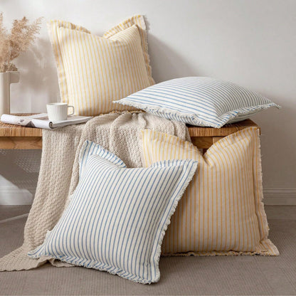 1pc Striped Tassel Throw Pillow Cover, Home Style Cushion Cover With Tassel Decor, Neutral Bohemian Style Decorative Square Pillowcase For Sofa, Sofa Bed, Bed, Etc.