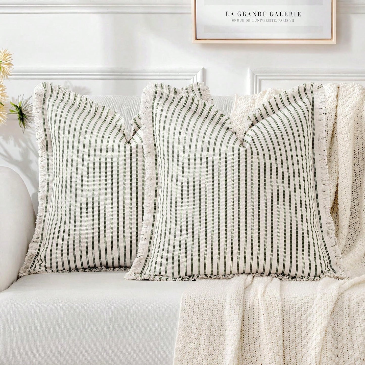 1pc Striped Tassel Throw Pillow Cover, Home Style Cushion Cover With Tassel Decor, Neutral Bohemian Style Decorative Square Pillowcase For Sofa, Sofa Bed, Bed, Etc.