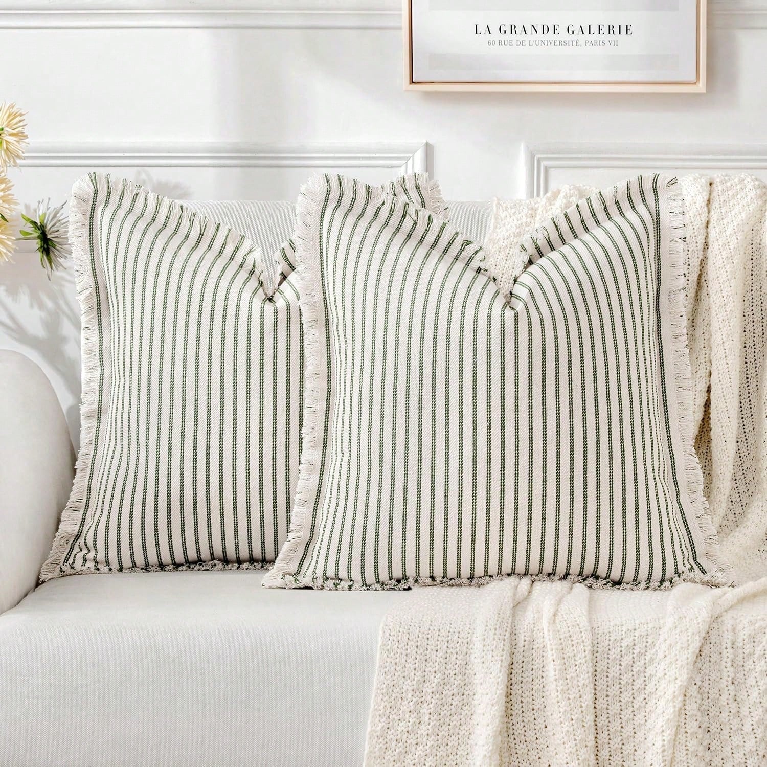 1pc Striped Tassel Throw Pillow Cover, Home Style Cushion Cover With Tassel Decor, Neutral Bohemian Style Decorative Square Pillowcase For Sofa, Sofa Bed, Bed, Etc.