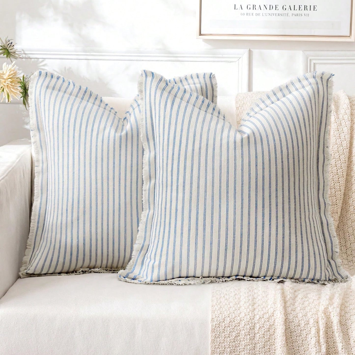 1pc Striped Tassel Throw Pillow Cover, Home Style Cushion Cover With Tassel Decor, Neutral Bohemian Style Decorative Square Pillowcase For Sofa, Sofa Bed, Bed, Etc.