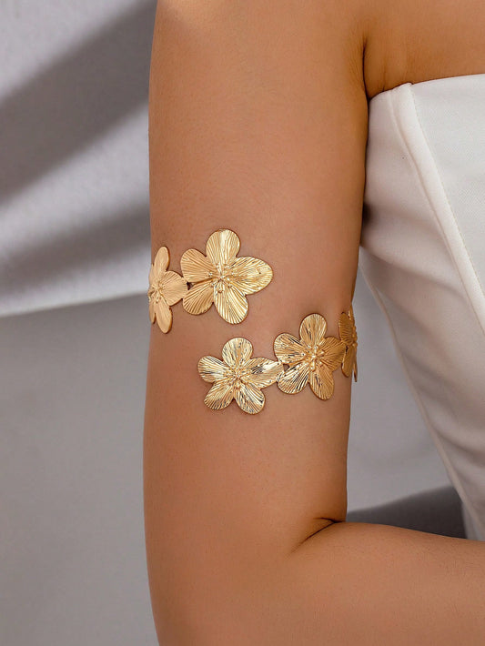 1pc Summer Floral Armband, Adjustable Flower Arm Cuff Bracelet For Women