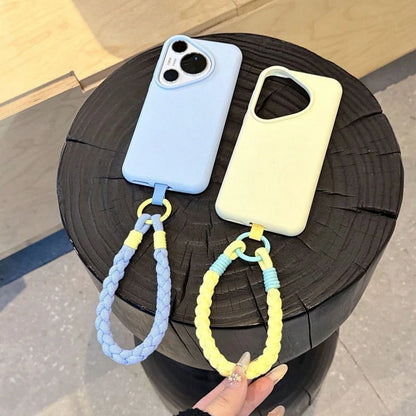 1pc Summer Fresh Dopamine Solid Color High-Quality New Handmade Woven Short Phone Lanyard Wrist Strap