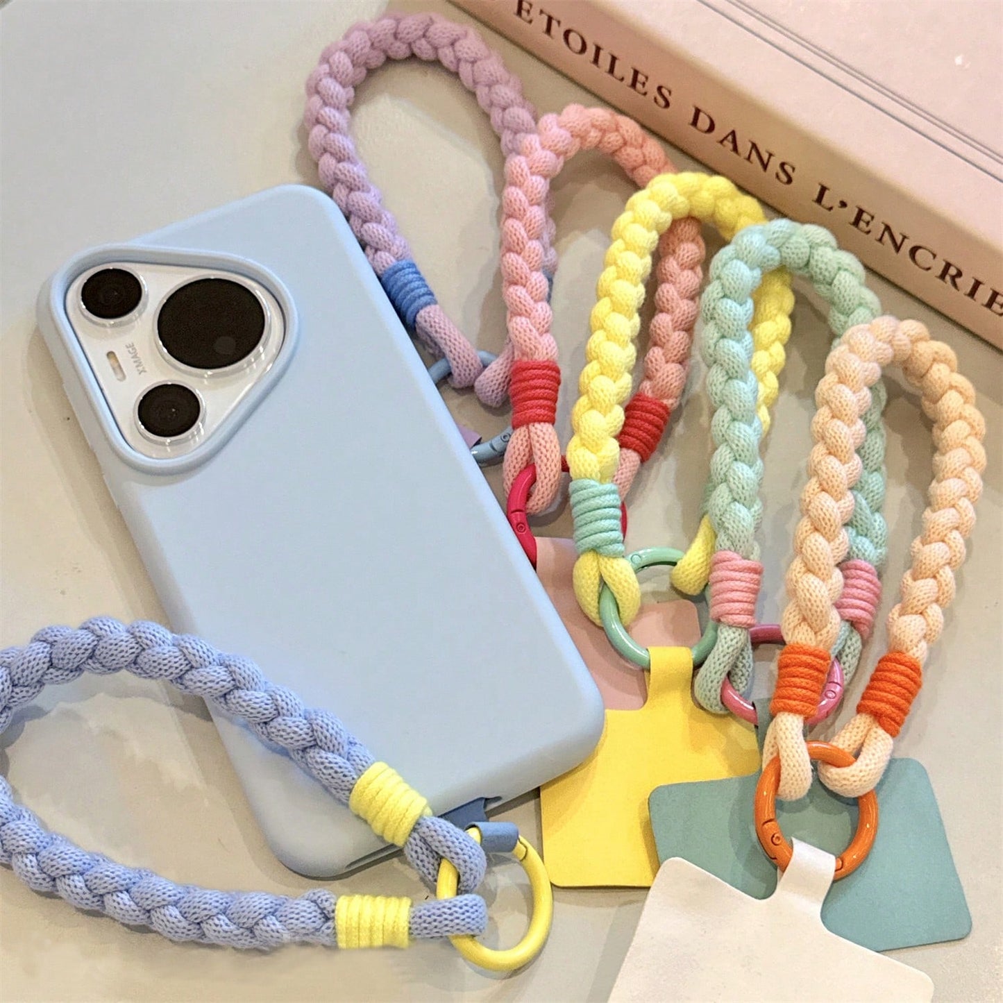 1pc Summer Fresh Dopamine Solid Color High-Quality New Handmade Woven Short Phone Lanyard Wrist Strap