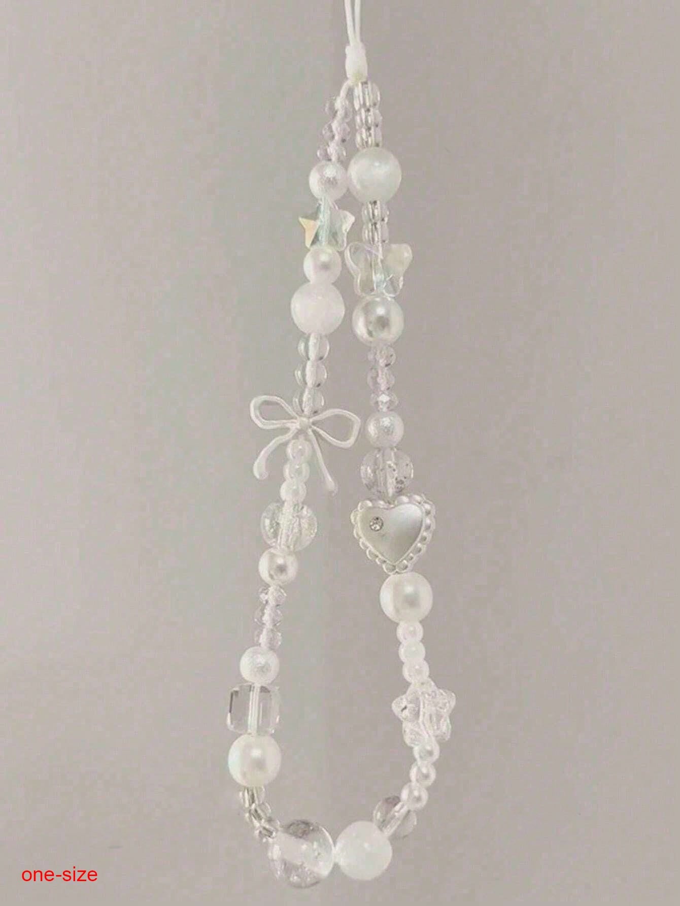 1pc Summer Shiny Crystal Pearl Bow Bracelet, Cute Bowknot Phone Strap, Camera Lanyard, Keychain, Elegant Ceramic Pearl Bracelet, Girly Phone Lanyard, Keychain, Earphone Cord, Tulip Pearl Colorful Bead
