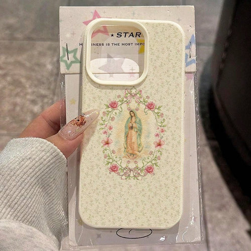 1pc TPU Material Gentle Virgin Mary Floral Prayer Pattern Phone Case Compatible With IPhone 17 Pro Max/17/16 Pro Max/15/13/12/11/ S20 FE/A15/S24/A55/ Note 11/Note 12/Note 13 Pro Full Coverage Anti-Dro