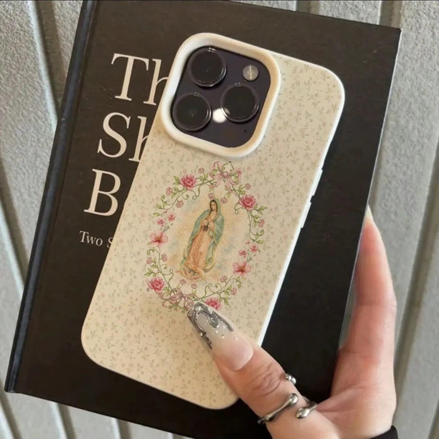 1pc TPU Material Gentle Virgin Mary Floral Prayer Pattern Phone Case Compatible With IPhone 17 Pro Max/17/16 Pro Max/15/13/12/11/ S20 FE/A15/S24/A55/ Note 11/Note 12/Note 13 Pro Full Coverage Anti-Dro