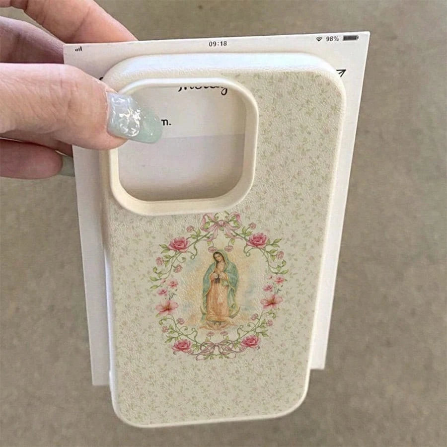 1pc TPU Material Gentle Virgin Mary Floral Prayer Pattern Phone Case Compatible With IPhone 17 Pro Max/17/16 Pro Max/15/13/12/11/ S20 FE/A15/S24/A55/ Note 11/Note 12/Note 13 Pro Full Coverage Anti-Dro