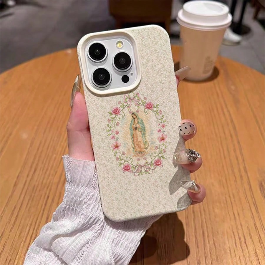 1pc TPU Material Gentle Virgin Mary Floral Prayer Pattern Phone Case Compatible With IPhone 17 Pro Max/17/16 Pro Max/15/13/12/11/ S20 FE/A15/S24/A55/ Note 11/Note 12/Note 13 Pro Full Coverage Anti-Dro