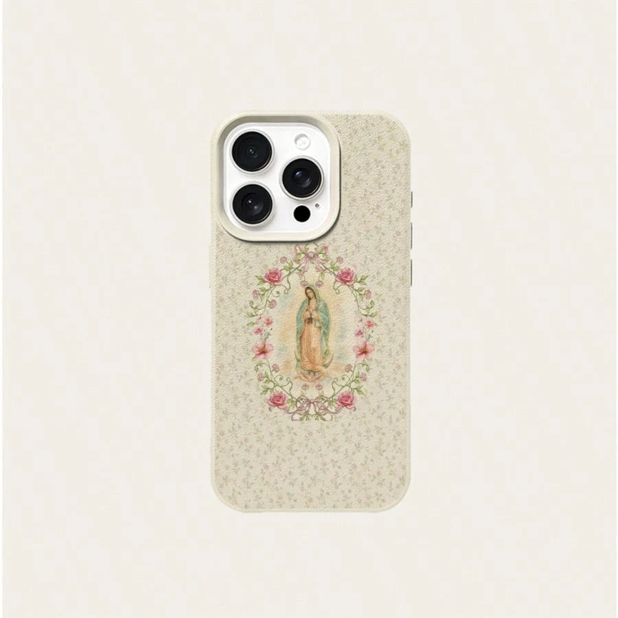 1pc TPU Material Gentle Virgin Mary Floral Prayer Pattern Phone Case Compatible With IPhone 17 Pro Max/17/16 Pro Max/15/13/12/11/ S20 FE/A15/S24/A55/ Note 11/Note 12/Note 13 Pro Full Coverage Anti-Dro