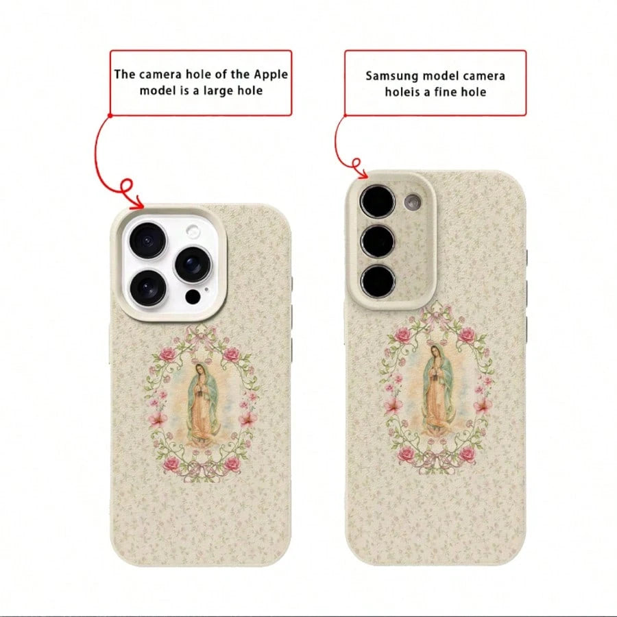 1pc TPU Material Gentle Virgin Mary Floral Prayer Pattern Phone Case Compatible With IPhone 17 Pro Max/17/16 Pro Max/15/13/12/11/ S20 FE/A15/S24/A55/ Note 11/Note 12/Note 13 Pro Full Coverage Anti-Dro