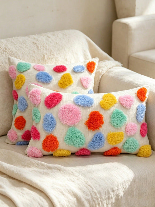 1pc, Tufted Colorful Ball, 45cm*45cm, Chenille Comfortable Modern Home Decor Pillowcase, Suitable For Sofa, Bed And Bedroom Decoration, Indoor And Outdoor Use, Pillow Insert Not Included