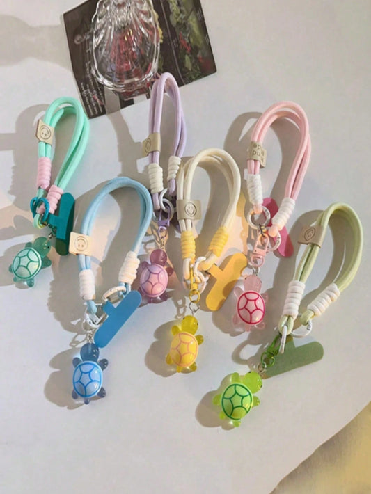 1pc Turtle Pendant Phone Lanyard, Universal Handmade Wrist Strap For Phone, Camera, Keys, Cute Turtle Pendant Keychain Accessory, Multi-Color Packaging With Clip Anti-Loss