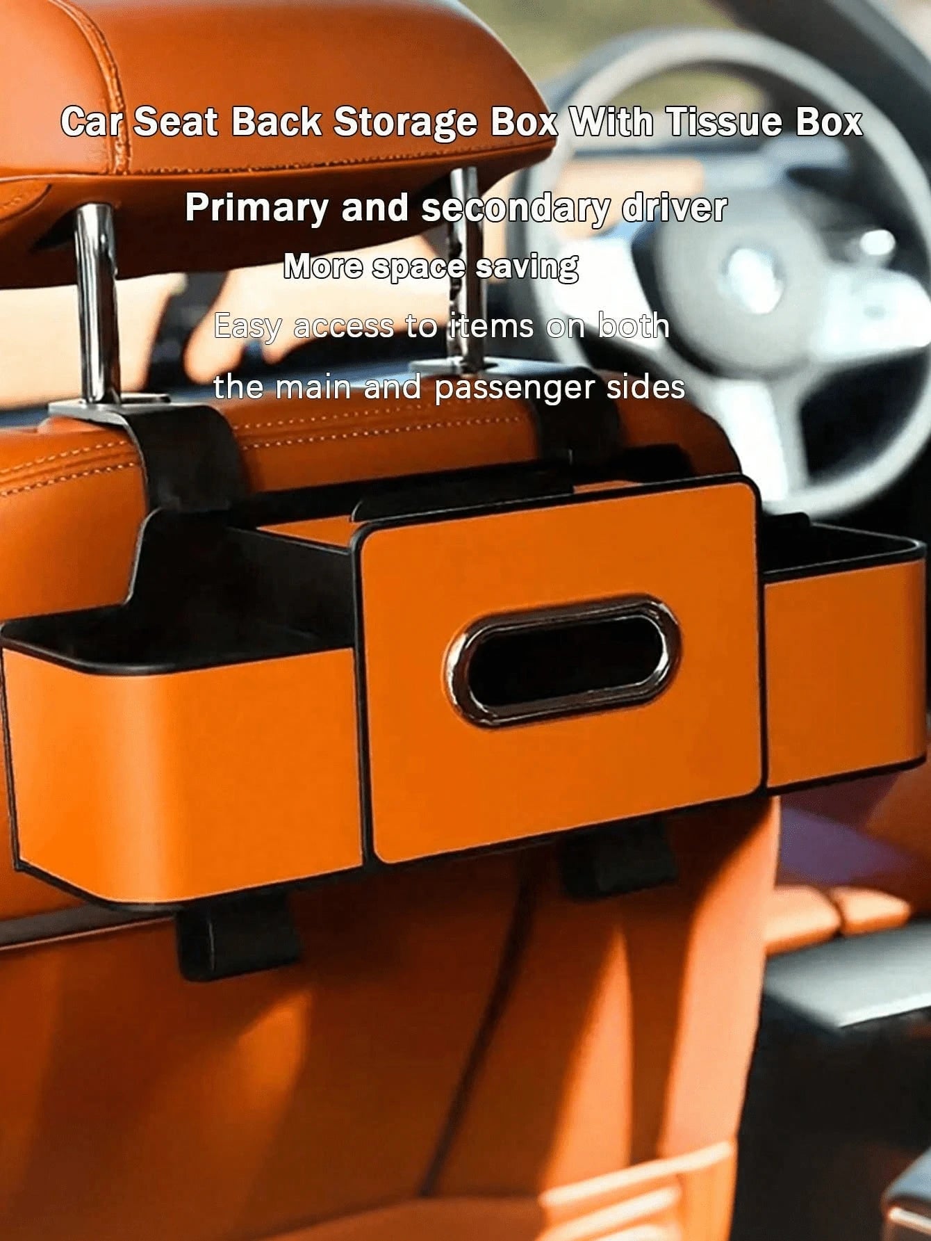 1Pc Two-Tier Car Seat Back Organizer In Black & Gray. With Cup Holders And Tissue Pocket, Sturdy & Durable. Easy To Hang, Saves Space, Universal For Most Cars.