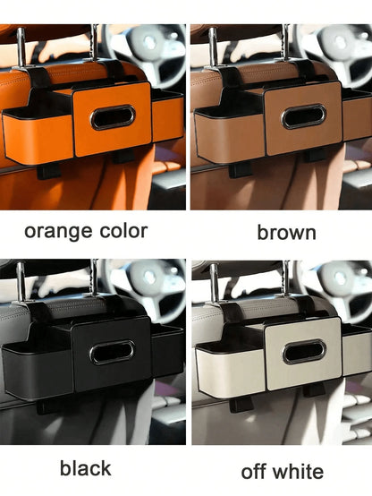 1Pc Two-Tier Car Seat Back Organizer In Black & Gray. With Cup Holders And Tissue Pocket, Sturdy & Durable. Easy To Hang, Saves Space, Universal For Most Cars.