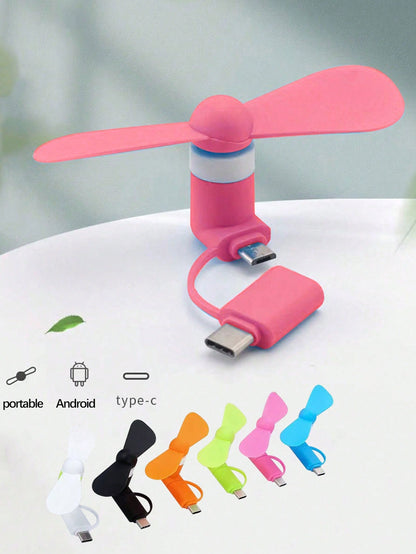 1pc Type-C+Android Interface Portable Mini Phone Fan, Compatible With Type-C & Android Interface Devices Such As Smartphones And Tablets For Summer Holiday Portable Fan