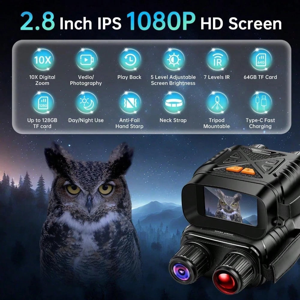 1PC Ultra-High-Definition 4K Night Vision Binoculars- Large Screen Low-Light Full-Color Infrared Outdoor Digital Telescope For Night Wildlife & Camping