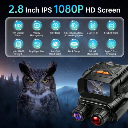 1PC Ultra-High-Definition 4K Night Vision Binoculars- Large Screen Low-Light Full-Color Infrared Outdoor Digital Telescope For Night Wildlife & Camping