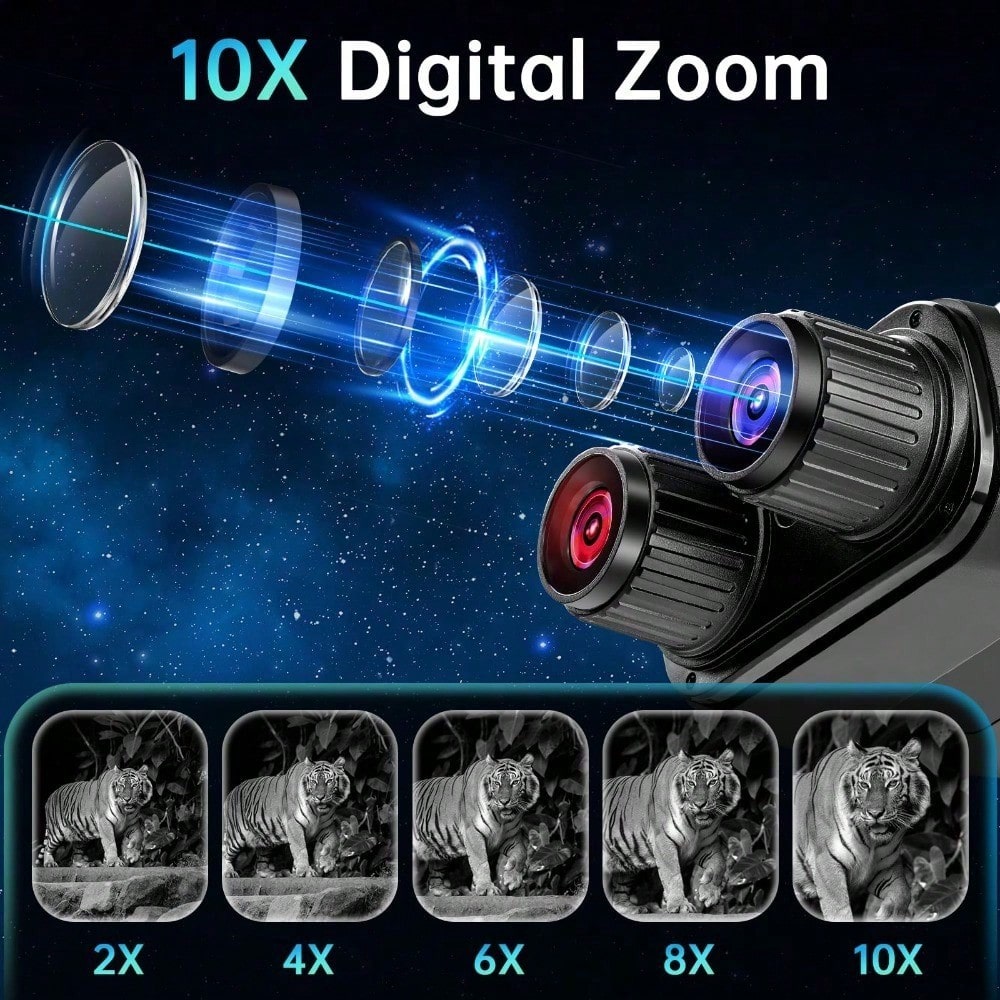 1PC Ultra-High-Definition 4K Night Vision Binoculars- Large Screen Low-Light Full-Color Infrared Outdoor Digital Telescope For Night Wildlife & Camping