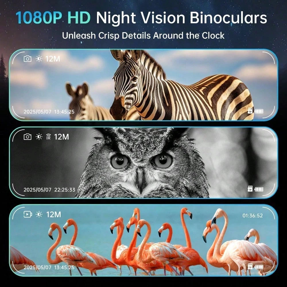 1PC Ultra-High-Definition 4K Night Vision Binoculars- Large Screen Low-Light Full-Color Infrared Outdoor Digital Telescope For Night Wildlife & Camping