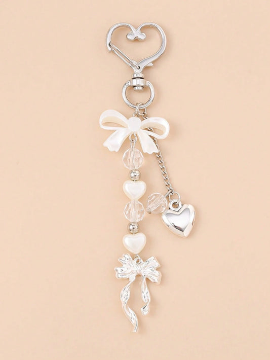 1pc Unisex Faux Pearl Bow Keychain Pendant Beach Series Gift For Friends Key Chain Accessory Car Accessories For Women Keychain For Bag