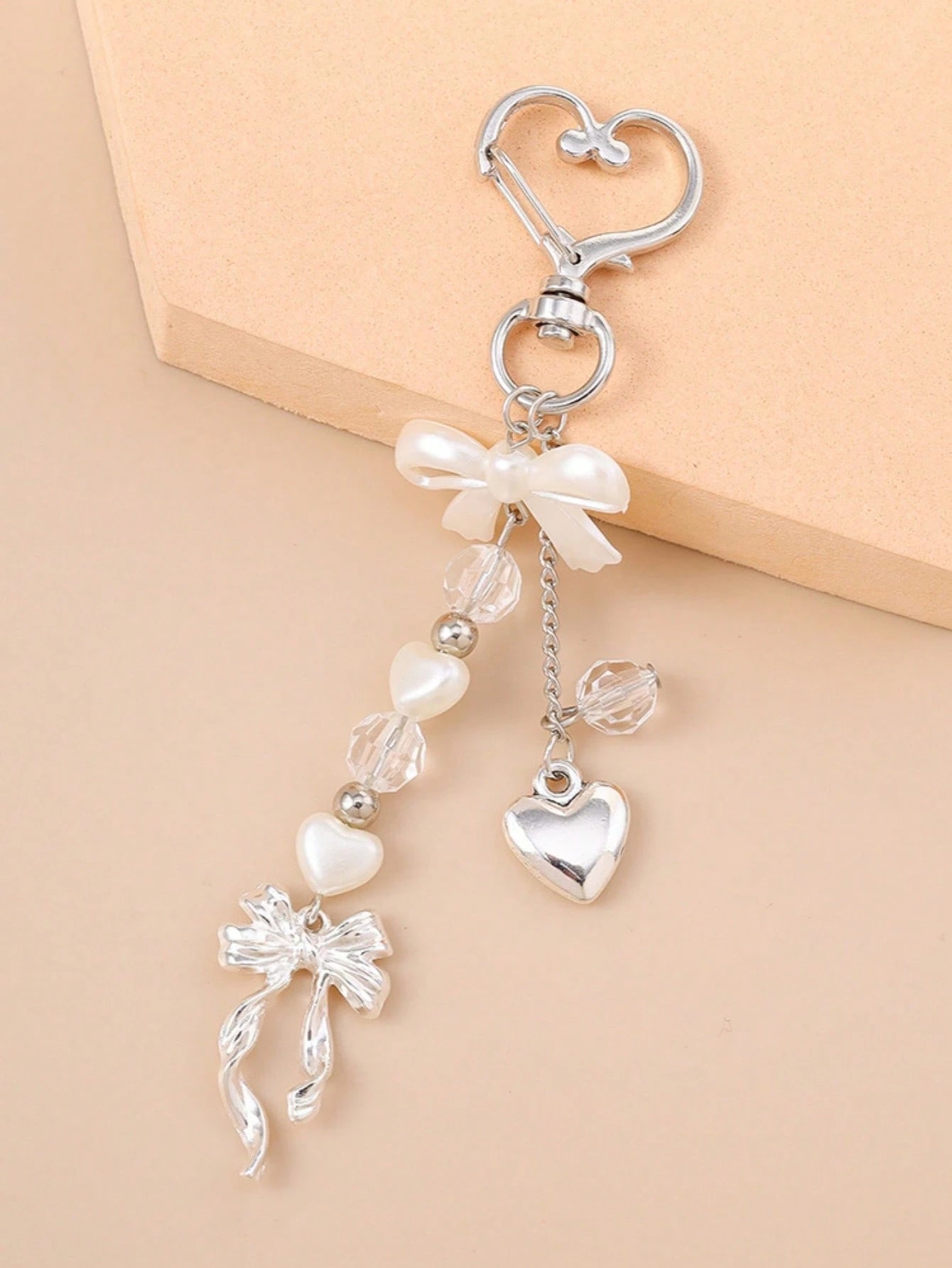 1pc Unisex Faux Pearl Bow Keychain Pendant Beach Series Gift For Friends Key Chain Accessory Car Accessories For Women Keychain For Bag