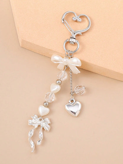 1pc Unisex Faux Pearl Bow Keychain Pendant Beach Series Gift For Friends Key Chain Accessory Car Accessories For Women Keychain For Bag