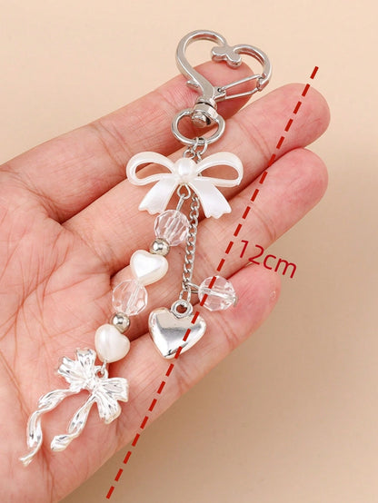 1pc Unisex Faux Pearl Bow Keychain Pendant Beach Series Gift For Friends Key Chain Accessory Car Accessories For Women Keychain For Bag