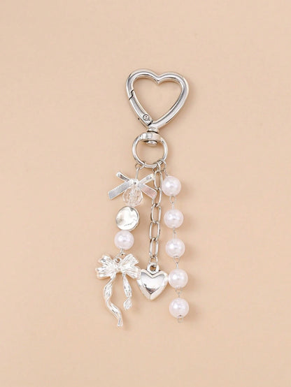 1pc Unisex Faux Pearl Bow Keychain Pendant Beach Series Gift For Friends Key Chain Accessory Car Accessories For Women Keychain For Bag
